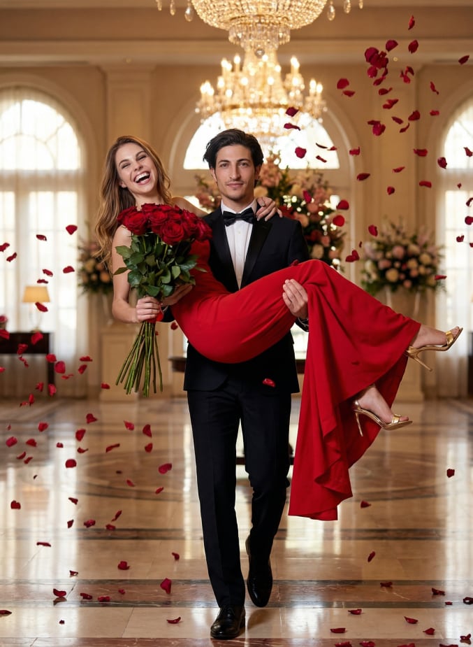 Foto Romantiche AI: Storia d'Amore Cinematografica in Hotel