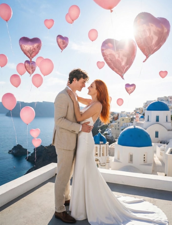 Foto Prematrimoniali Santorini: Romanticismo d'Alta Moda con IA