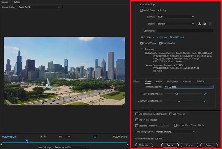 adobe premiere export settings