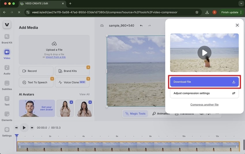 tap the download file button