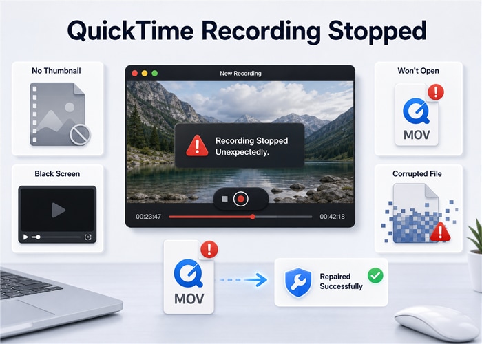 quicktime recording stopped symptoms