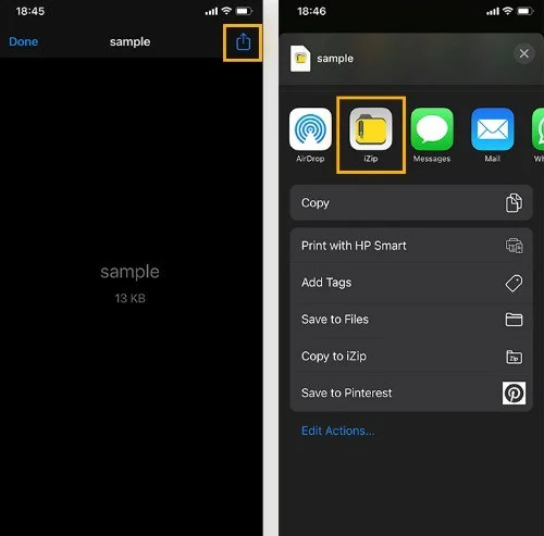 select izip on your iphone to open rar