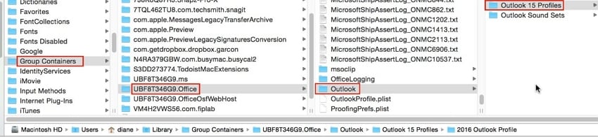 access outlook 15 profiles folder