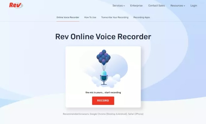 use rev online voice recorder to record audio online