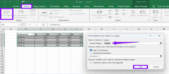 enter a name for the cell range and click ok