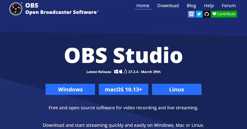 acesse o site oficial do obs studio