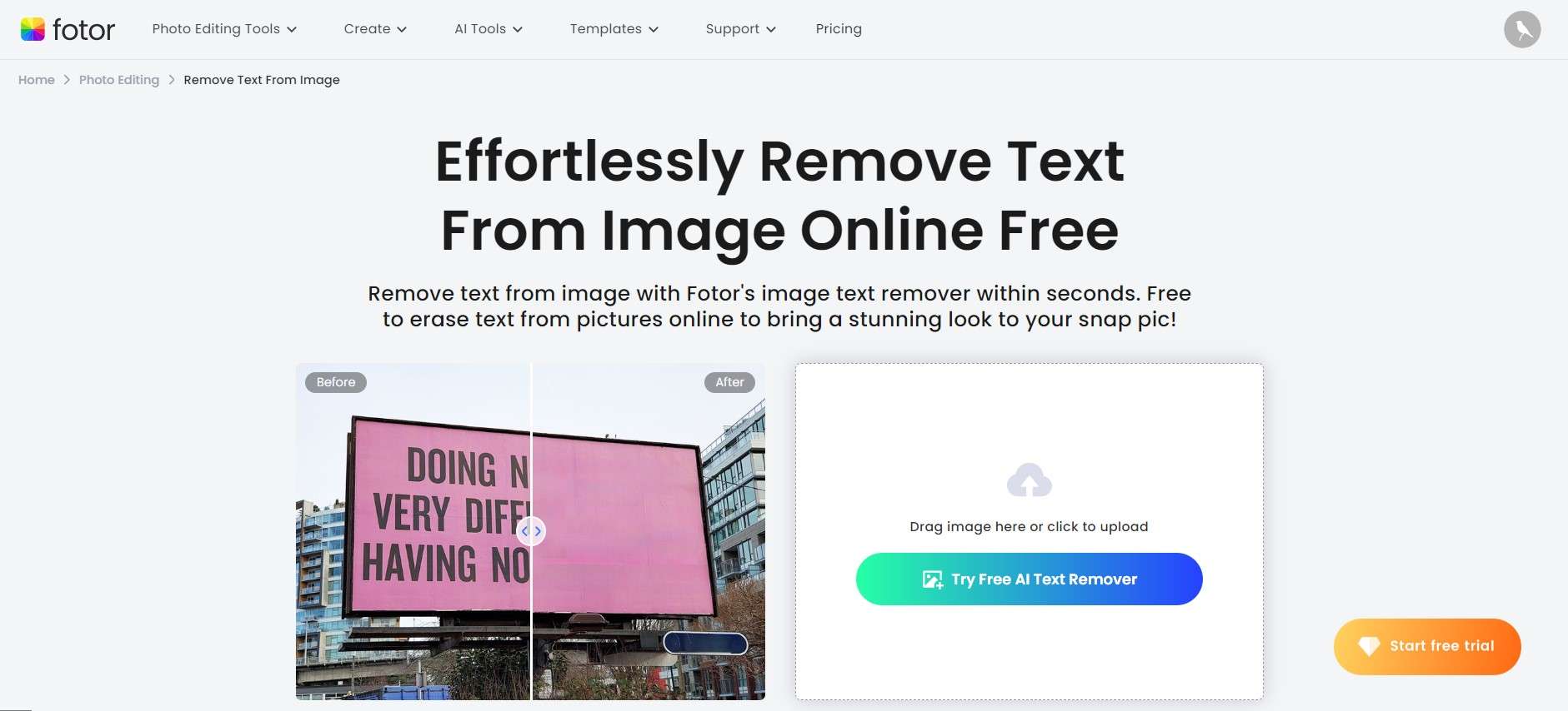 erase text from photo online with fotor