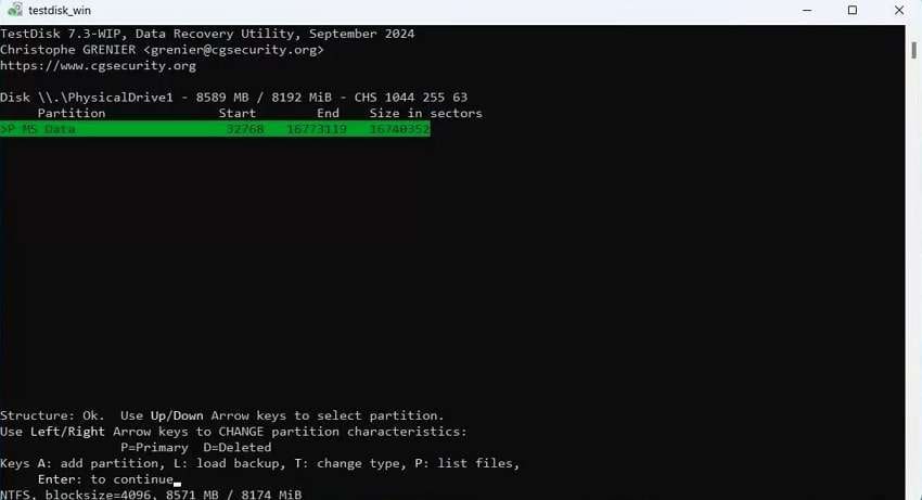 select partition list and enter