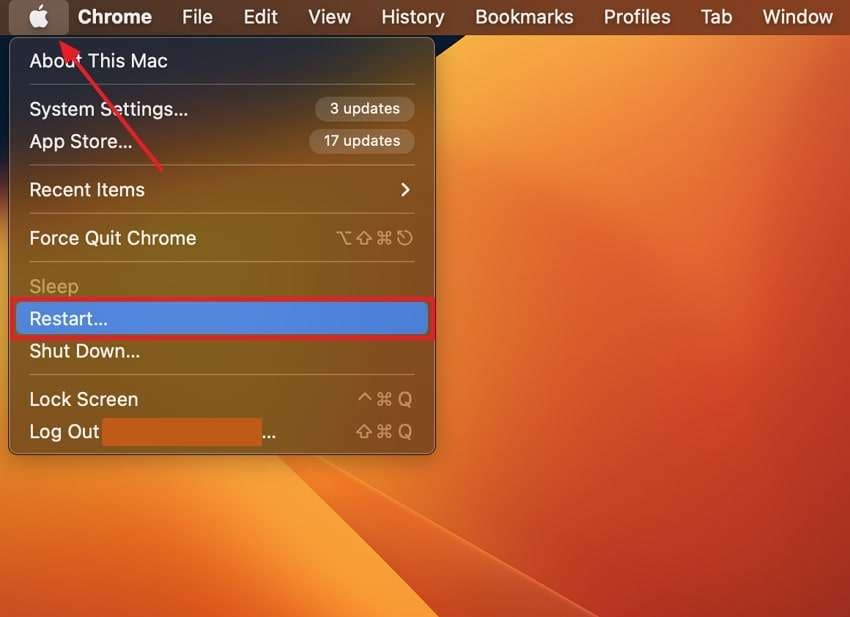 restart mac using apple icon