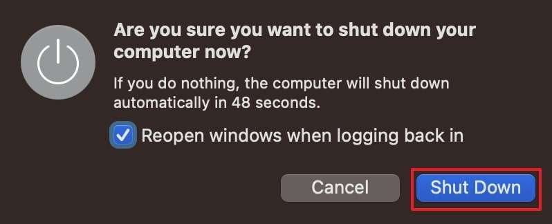 use shutdown button to confirm