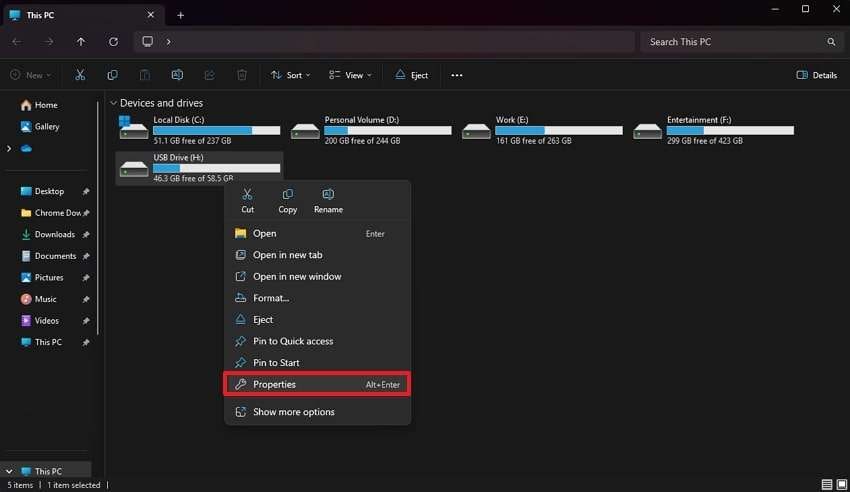 get properties of drive