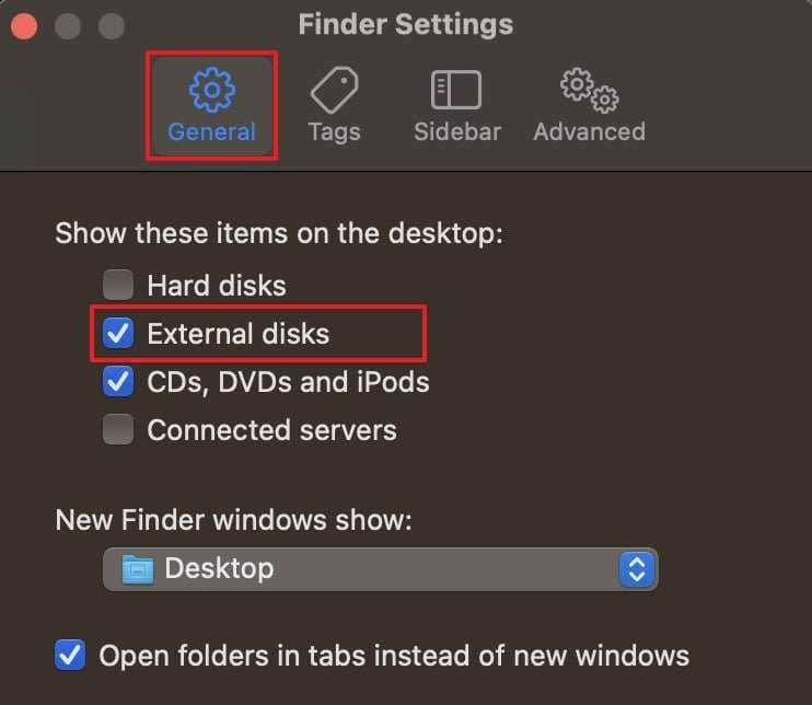 pick external disk from general