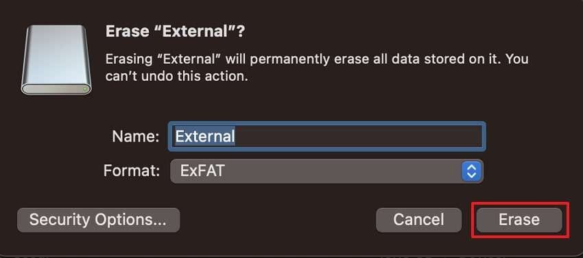 hit erase and confirm
