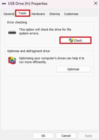 click check from tools tab