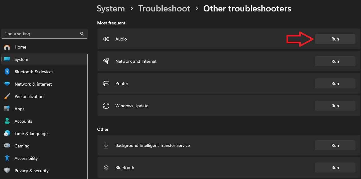 run audio troubleshooter inside the os