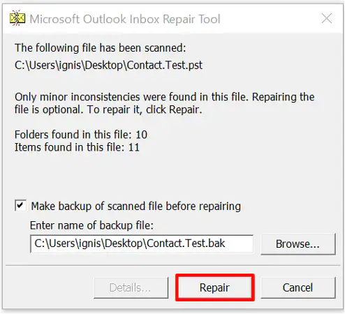 repair a corrupt pst file