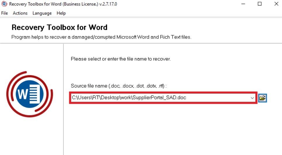 recovery toolbox select corrupt word doc