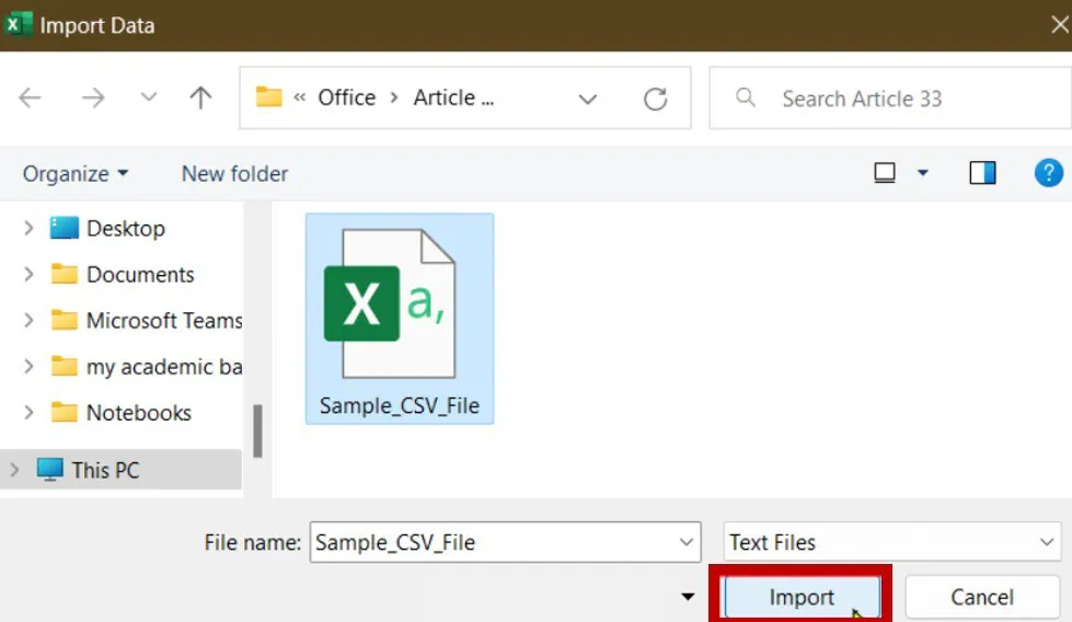 choose csv and import