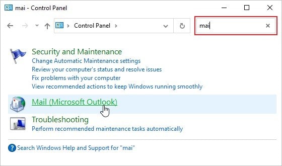opening the mail setup-outlook window