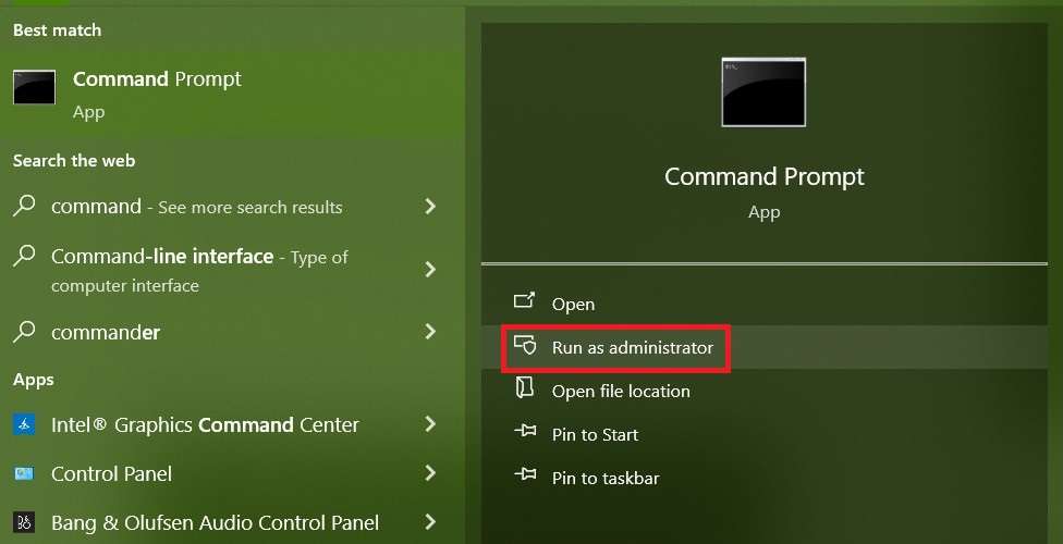 open the command prompt from the start menu