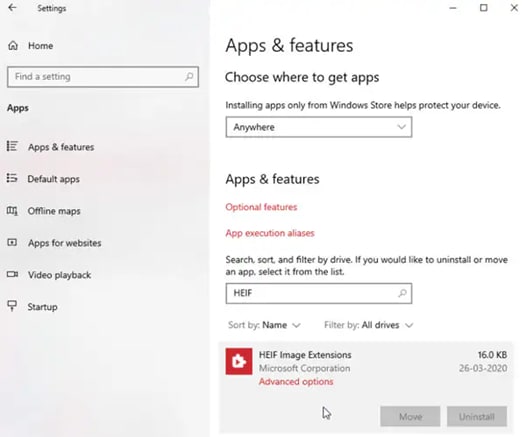 reset heif image extension options