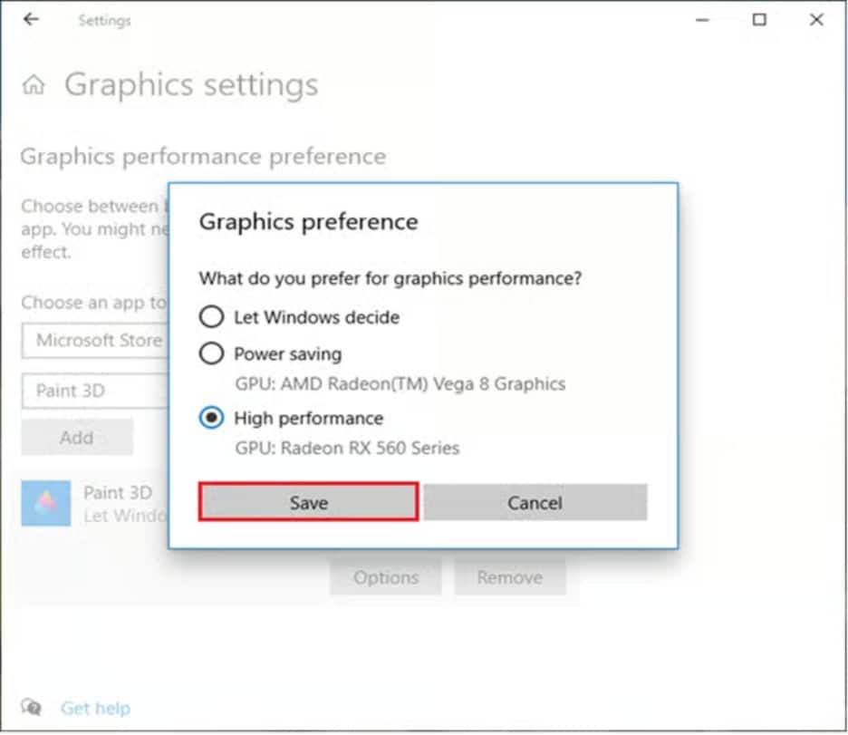 Windows Graphics Settings GPU preference high performance dedicated GPU