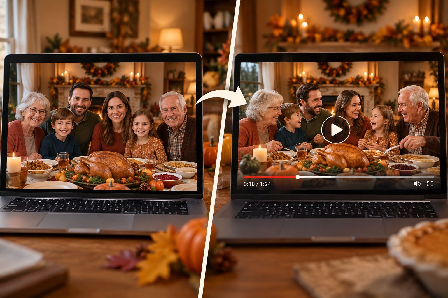 Creative Thanksgiving family photo reuse ideas including holiday cards slideshows and photo-to-video memories
