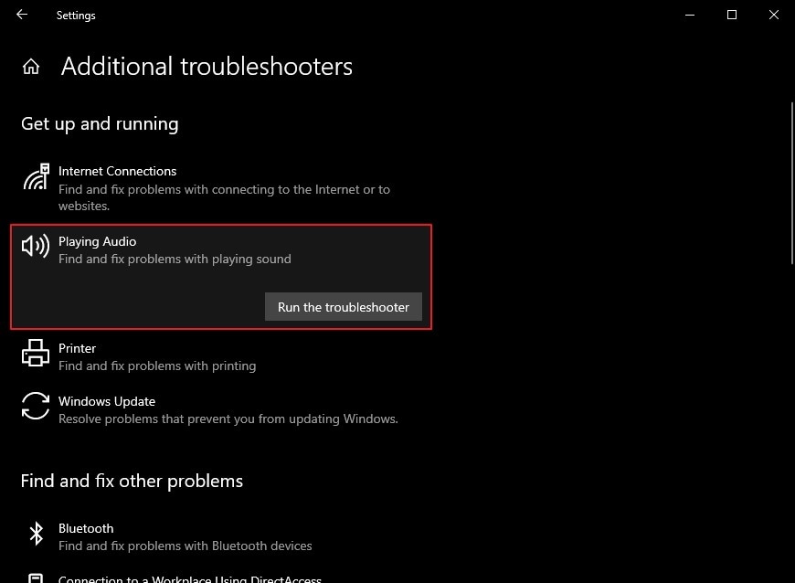 run the playing audio troubleshooter