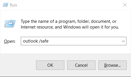opening the outlook safe using windows 10