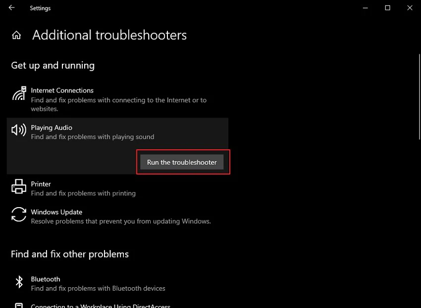 tap on run the troubleshooter