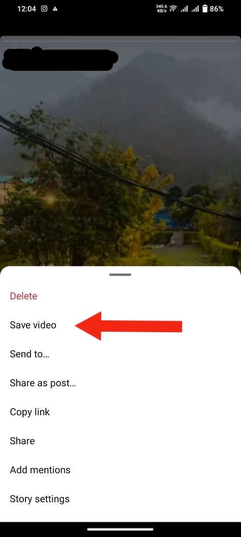 Option d'enregistrement de la vidéo sur instagram story