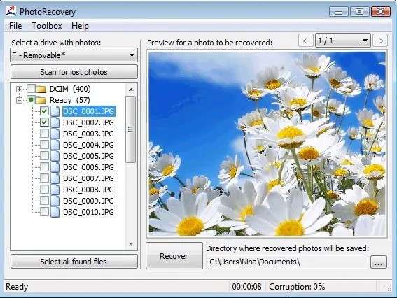 dashboard of photorecovery