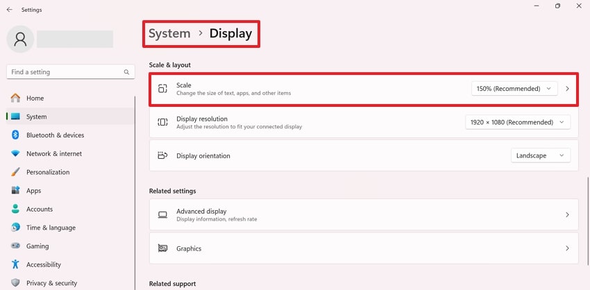 change system display scale