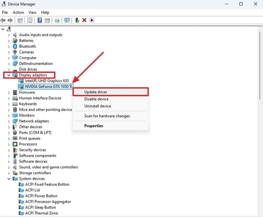 update drivers using device manager