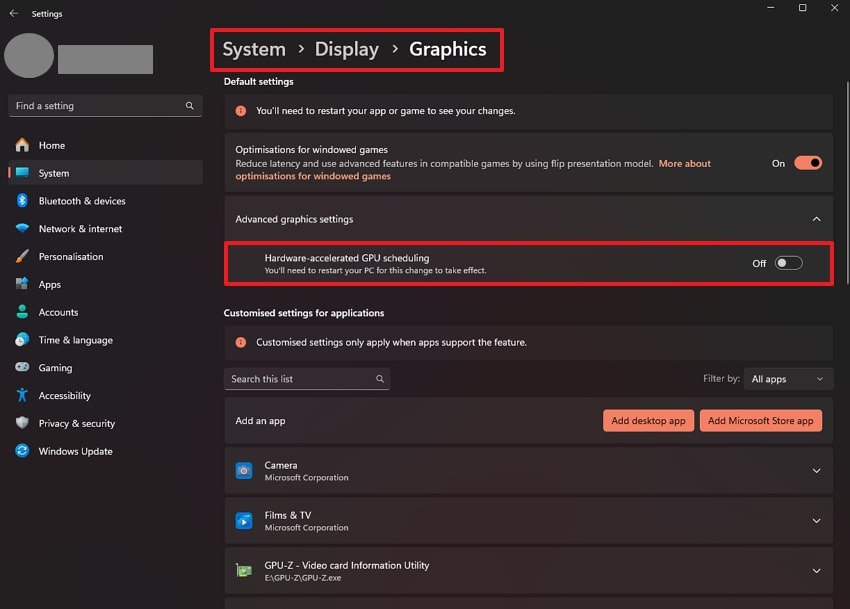 turn off hardware accelerated gpu