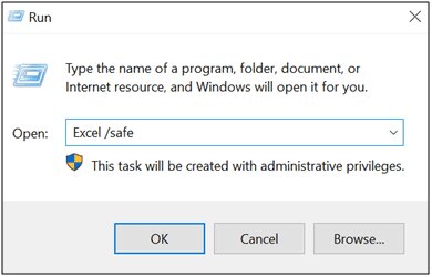 open excel in safe mode with typing excel and then safe