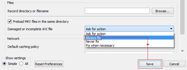 select always fix and then save