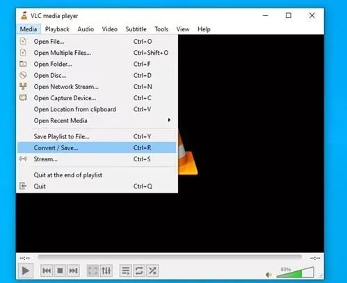select convert and save on vlc media player