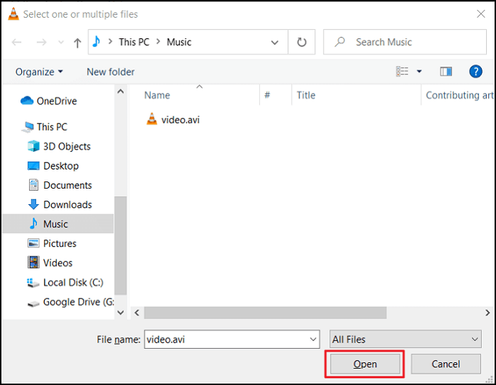 select files from the desired location