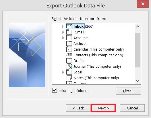 select files to convert into pst format