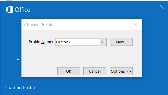 Elige un perfil para ejecutar Microsoft Outlook