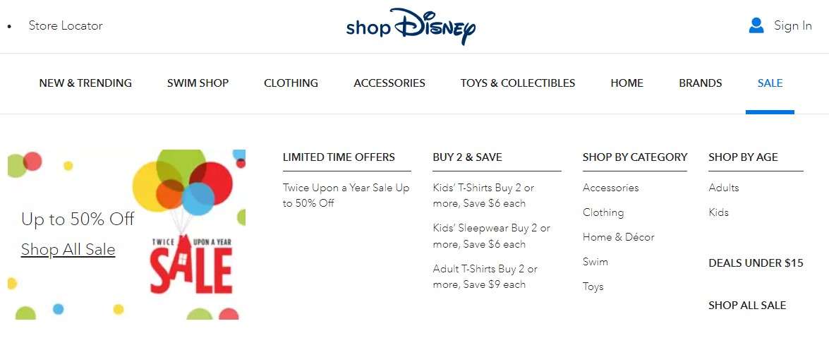 sale section on shopdisney