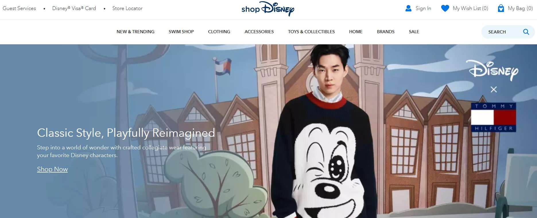 screenshot of the shopdisney homepage