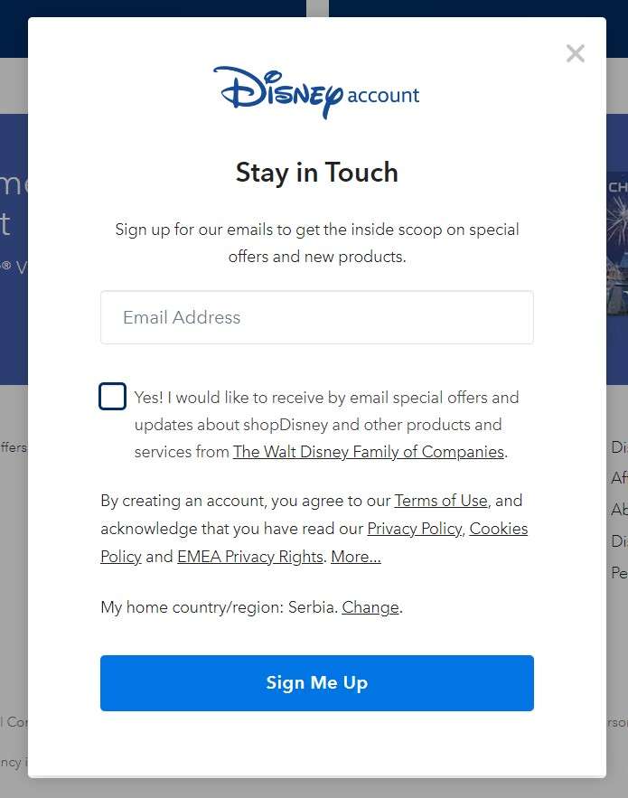 email address for shopdisney email sign-up