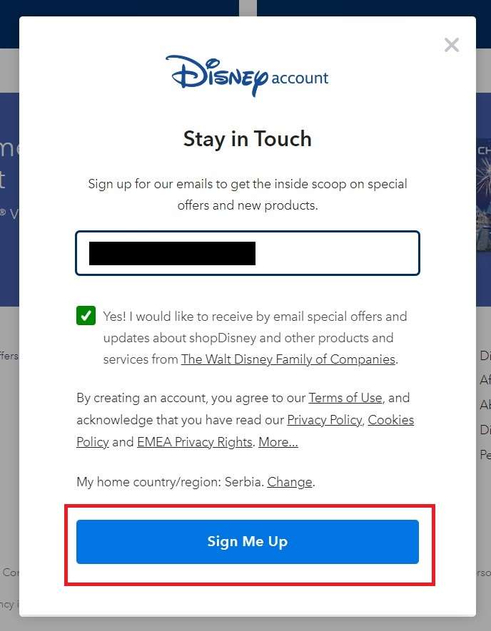 shopdisney email sign-up button