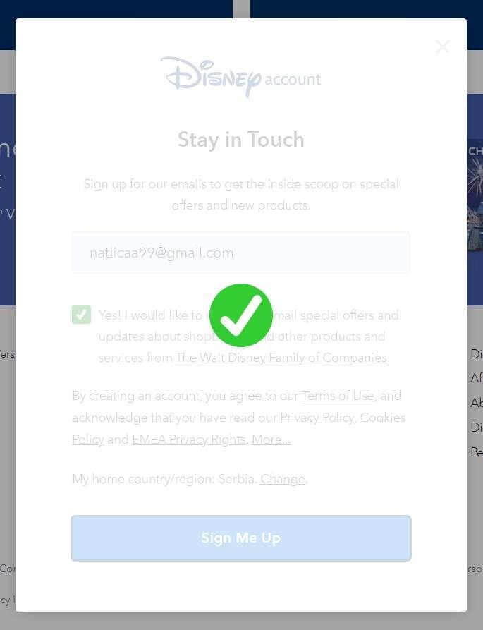 successful shopdisney email sign-up