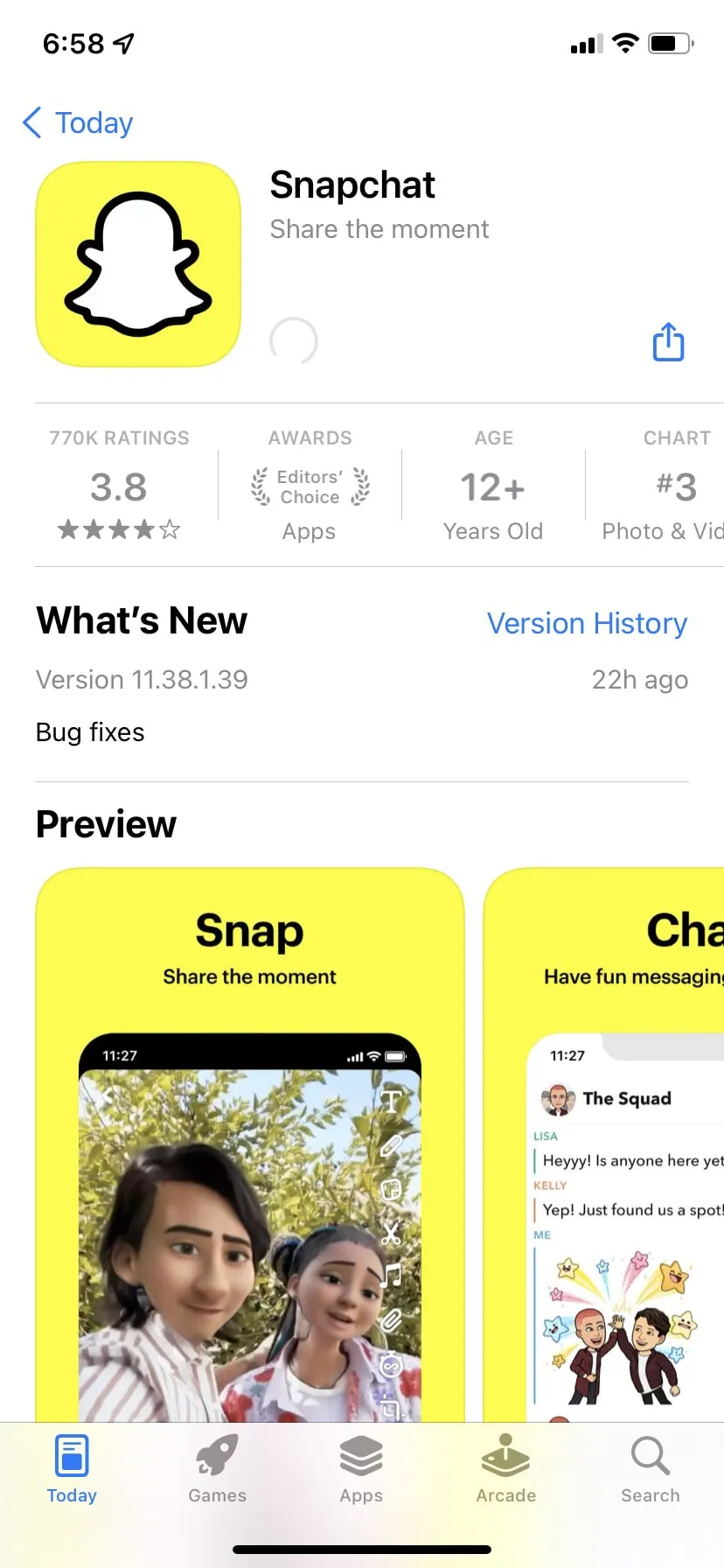 snapchat mise à jour de l'application