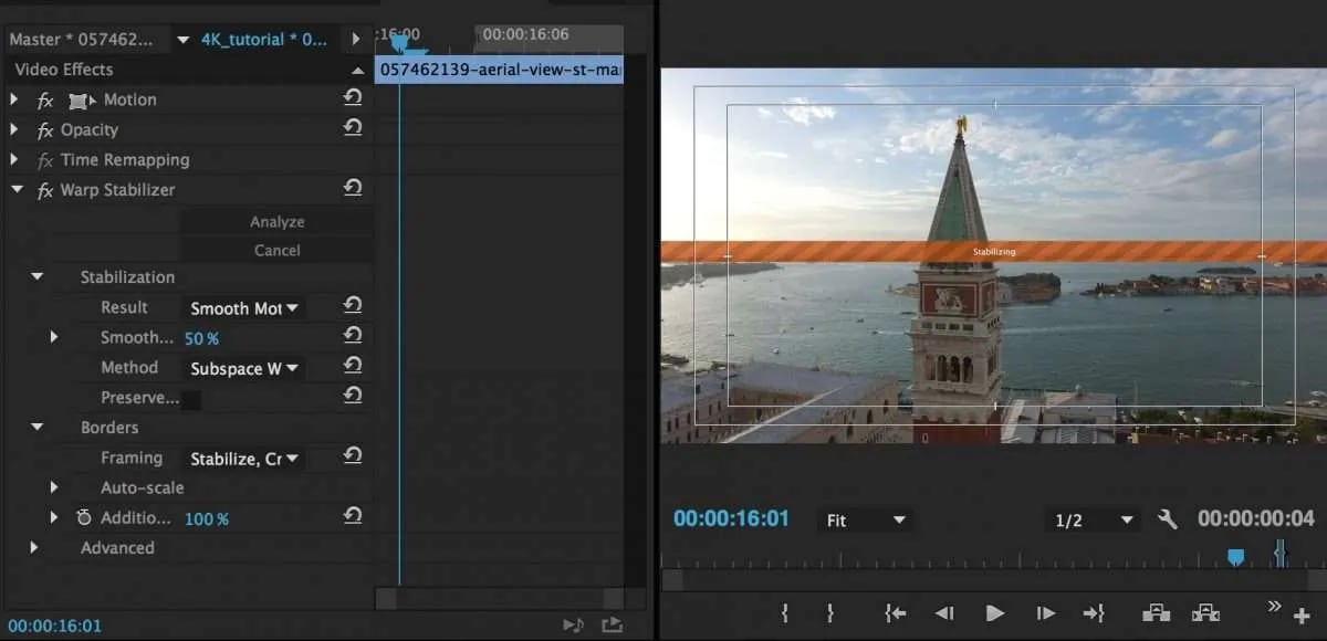 stabilizzare i video 4k