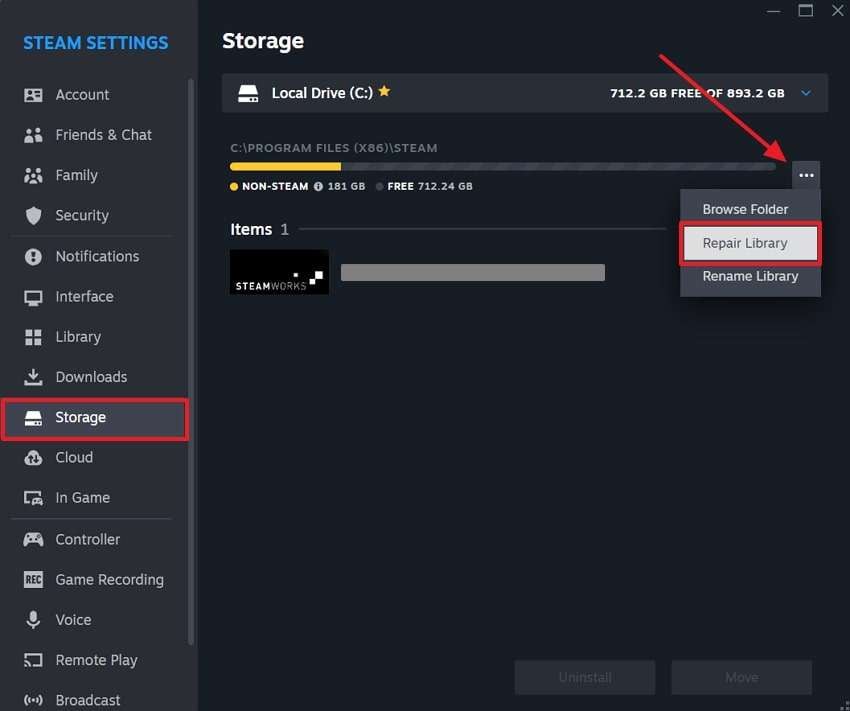 repair library storage and fix issue