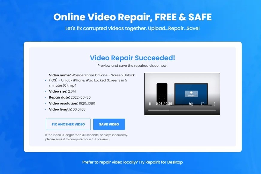 reparação de vídeo online repairit